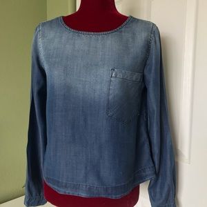 Anthropologie Cloth & Stone Chambray Long Sleeve Lace Up Back Top